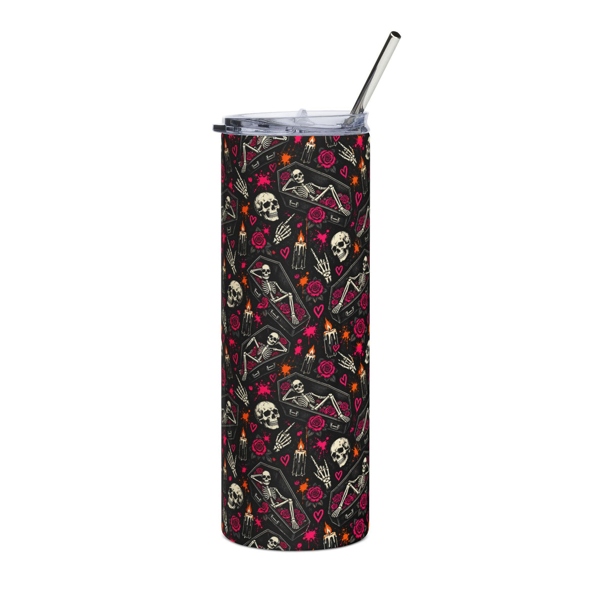 Dead & Unbothered 20oz Stainless Steel Tumbler | Gothic Skeleton & Coffin Drinkware by Subbin4Sanity