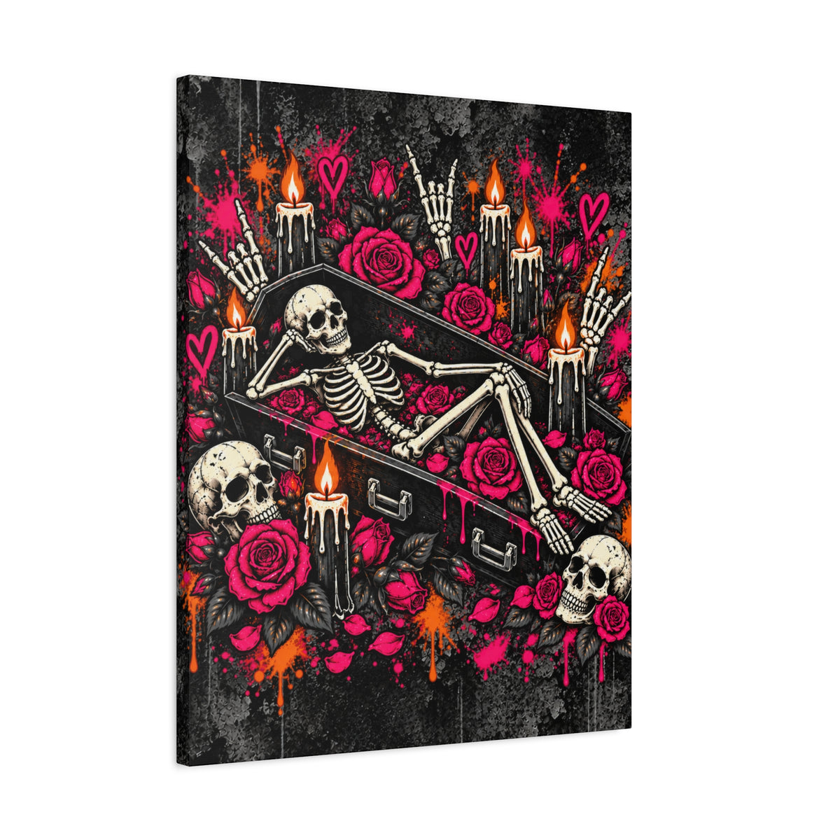 Dead & Unbothered Halloween Canvas | Gothic Skeleton, Coffin & Rose Wall Art by Subbin4Sanity