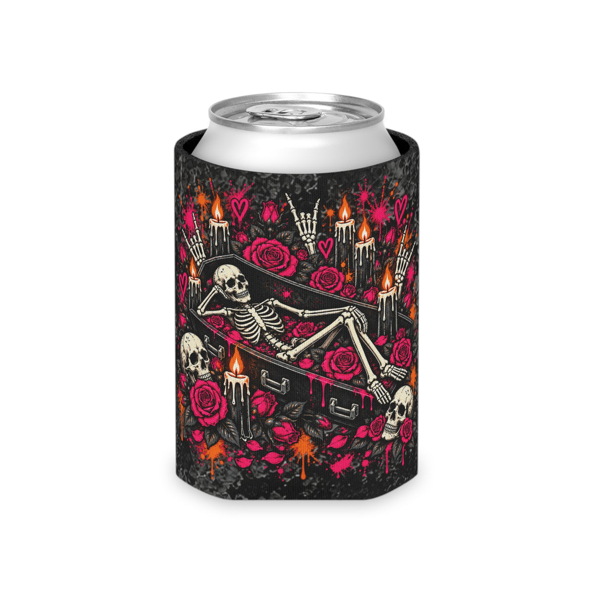 Dead & Unbothered Foam Grip Koozie | Gothic Skeleton Can Cooler by Subbin4Sanity