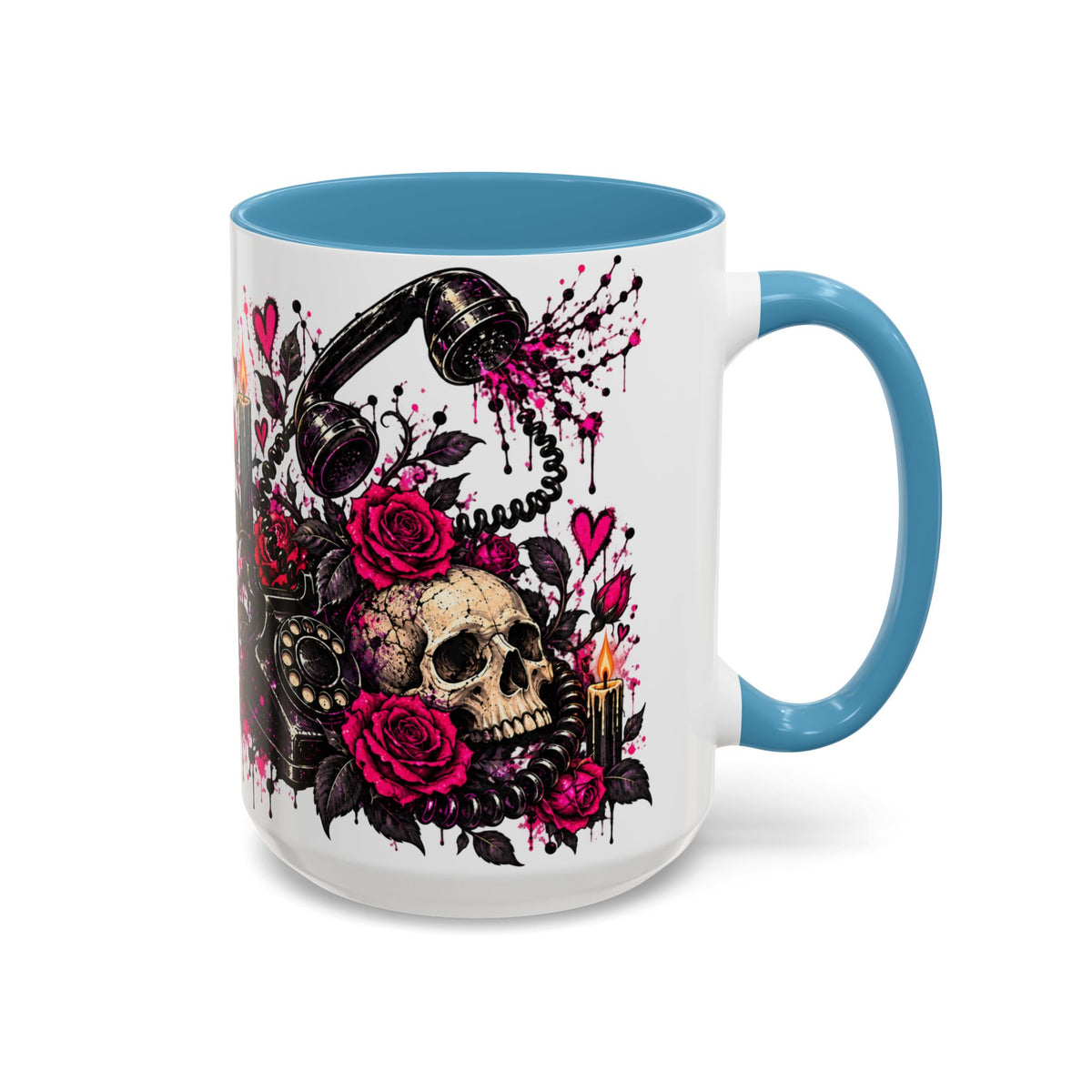 Karma’s Calling Coffee Mug | Gothic Skull & Telephone Ceramic Mug by Subbin4Sanity