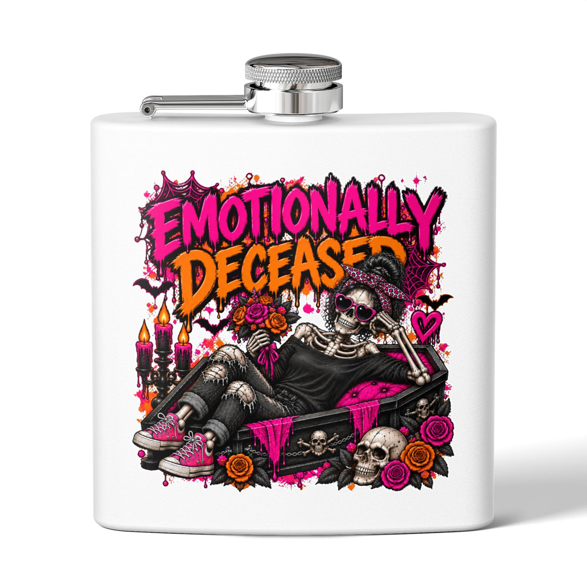 Emotionally Deceased 6oz Stainless Steel Flask | Dark Humor Gothic Drinking Flask by Subbin4Sanity