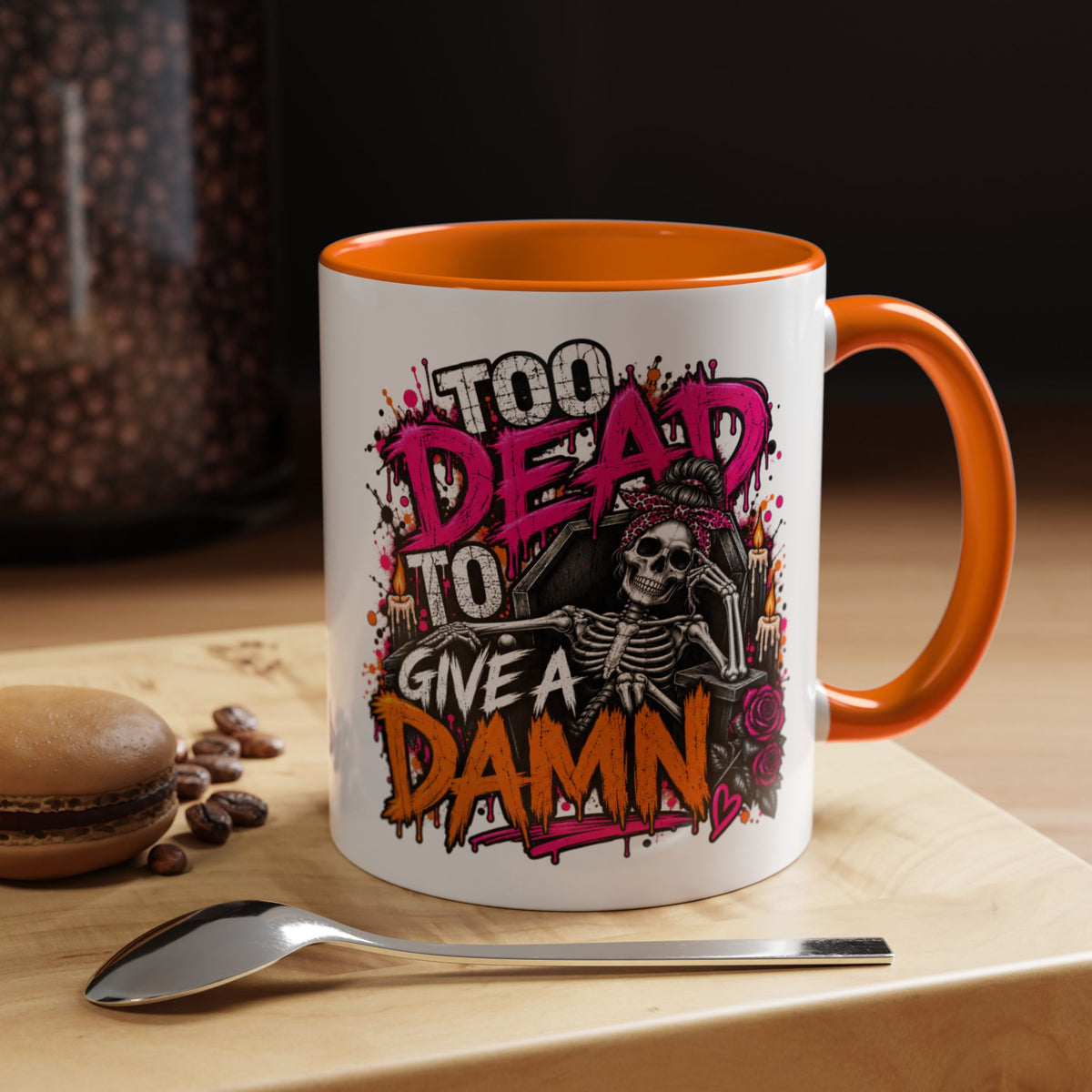 Too Dead To Give A Damn Coffee Mug | Sarcastic Gothic Ceramic Mug by Subbin4Sanity