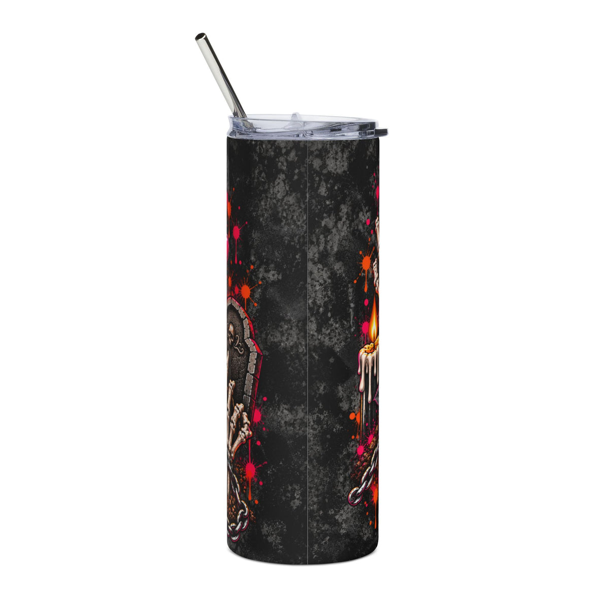 Dirt & Defiance 20oz Stainless Steel Tumbler | Gothic Skull & Coffin Travel Cup by Subbin4Sanity