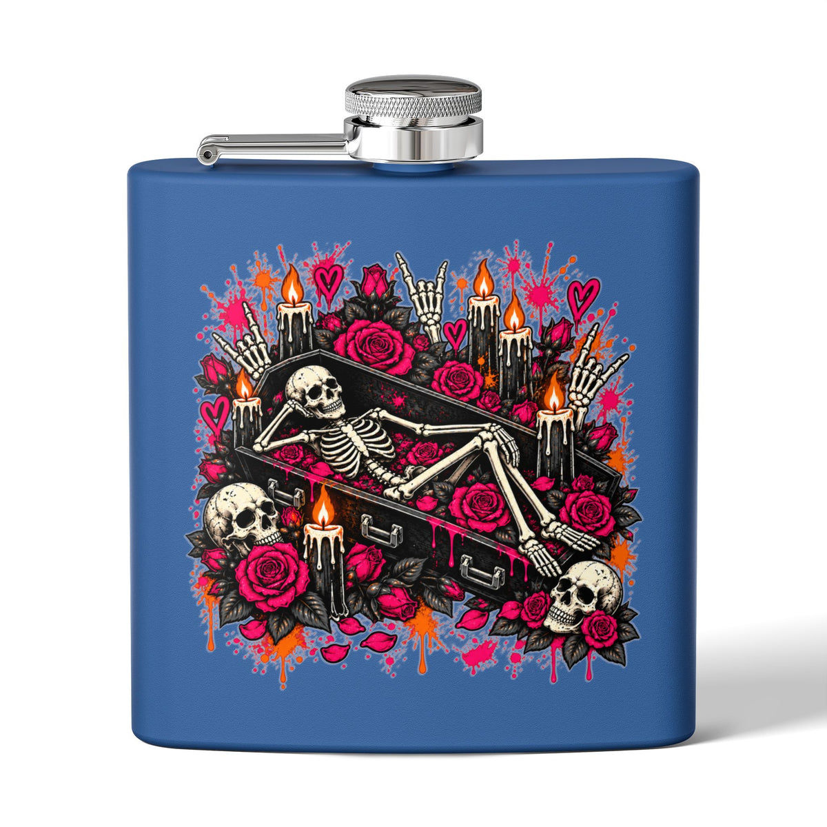 Dead & Unbothered 6oz Stainless Steel Flask | Gothic Skeleton Drinking Flask by Subbin4Sanity