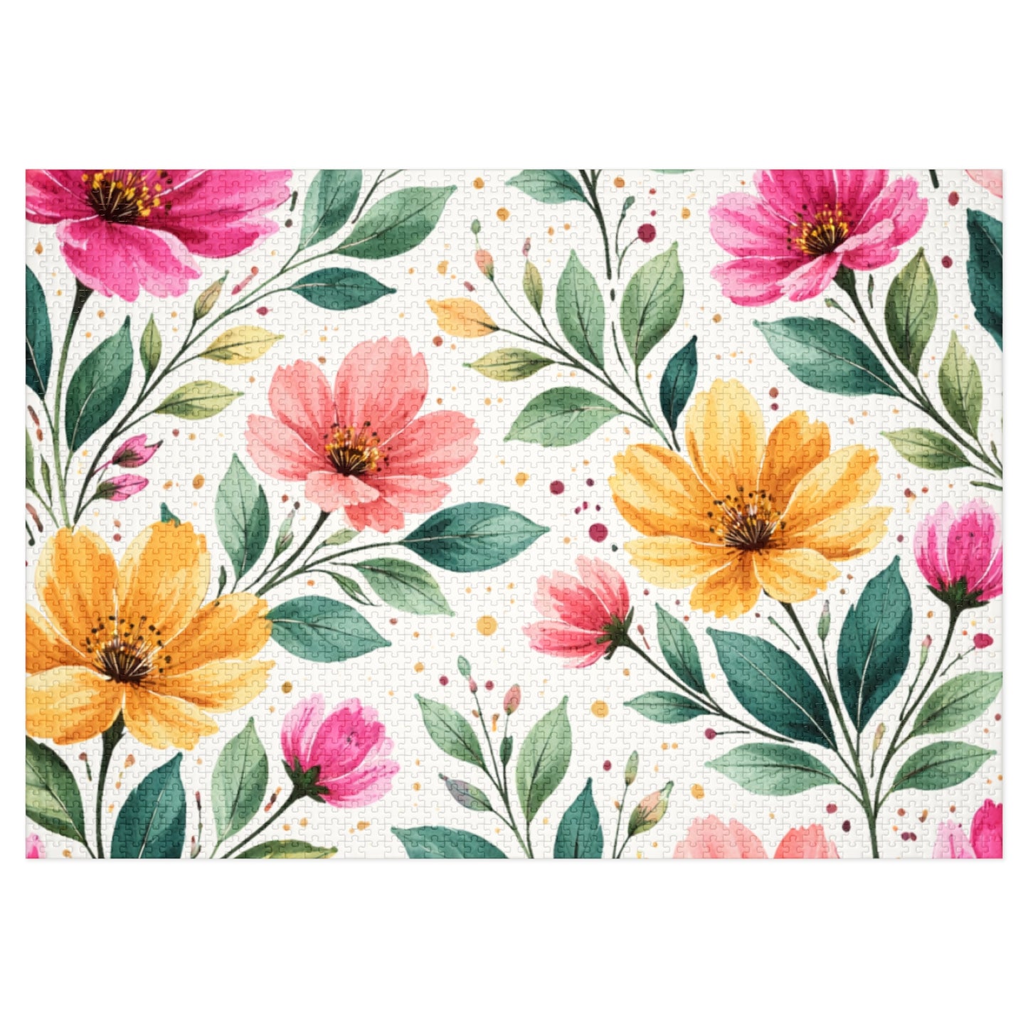 Watercolor Wildflower Garden Pattern – Splatter Bloom Collection – Puzzle & Tin Storage Box