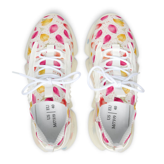 Watercolor Spring Petals Pattern – Splatter Bloom Collection – Lightweight Women's Breathable Athletic Mesh Sneakers