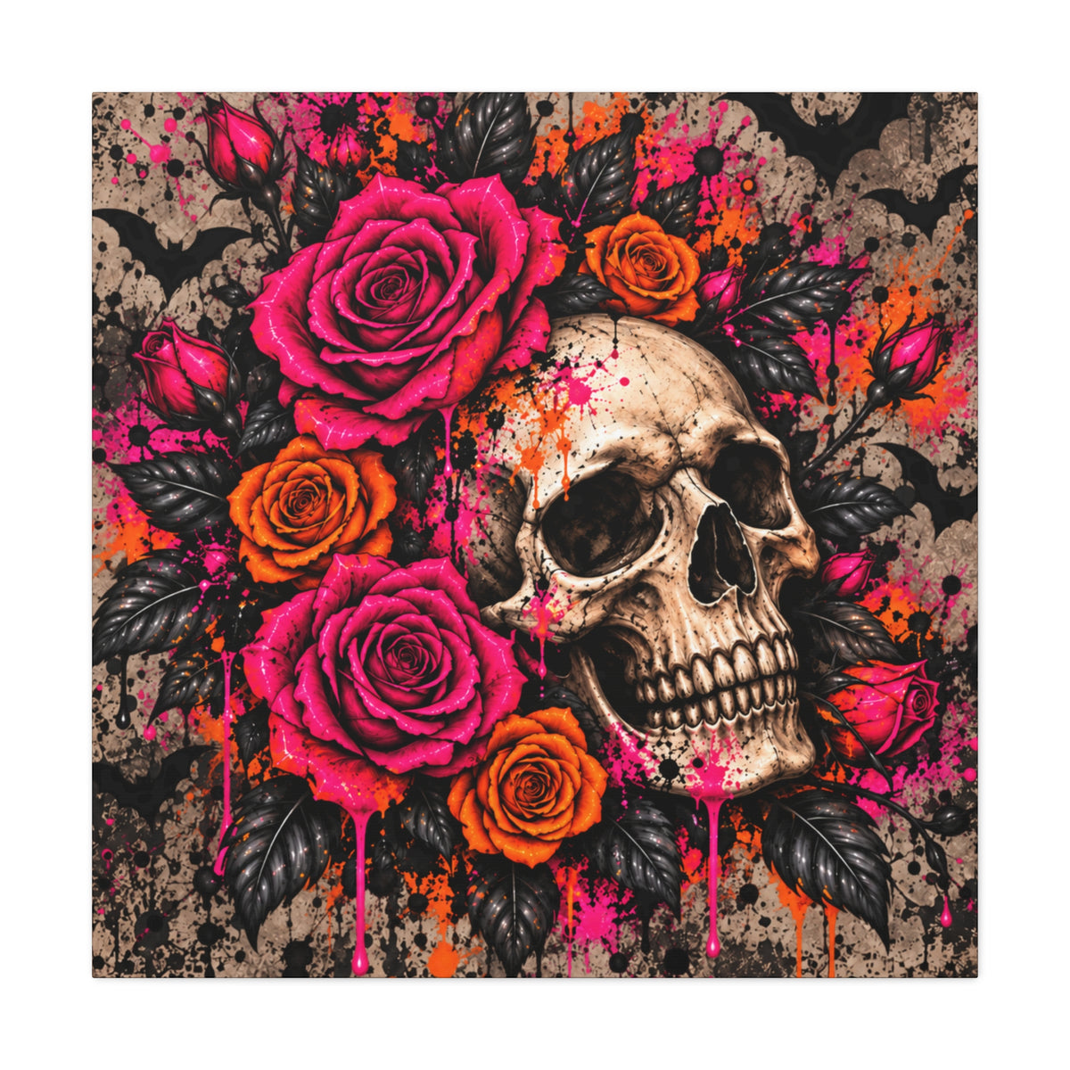 Deadly Blooms Halloween Canvas | Gothic Skull & Rose Wall Art by Subbin4Sanity