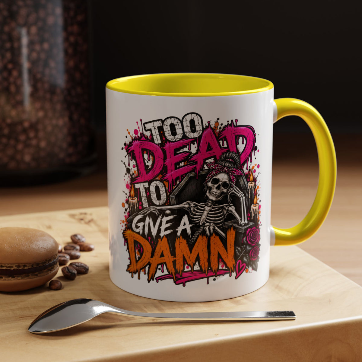 Too Dead To Give A Damn Coffee Mug | Sarcastic Gothic Ceramic Mug by Subbin4Sanity