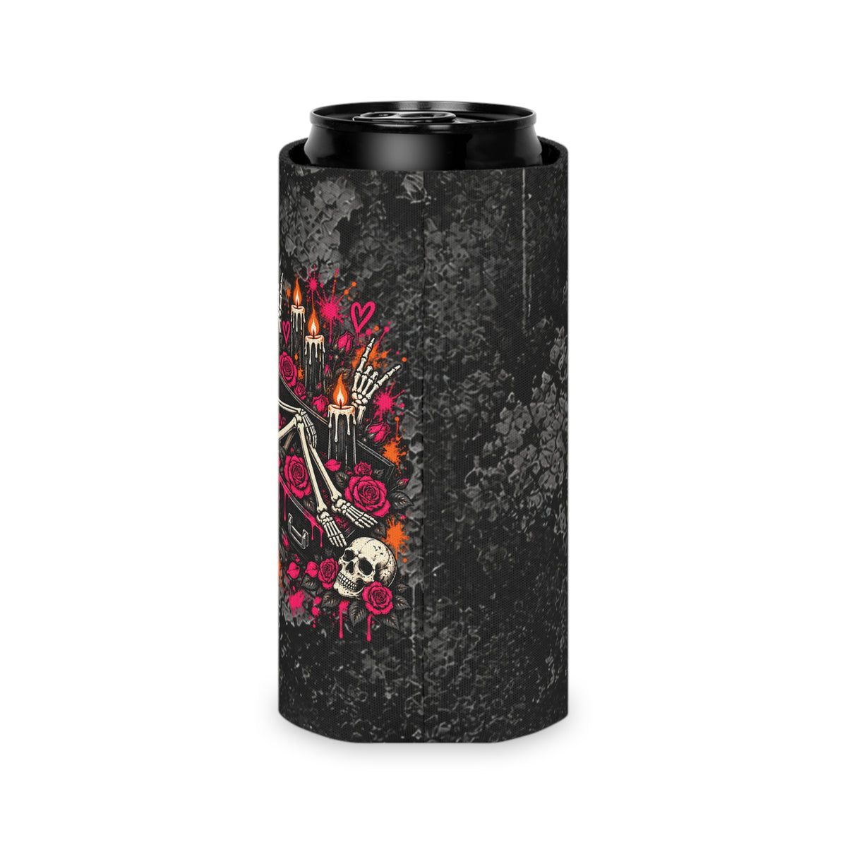Dead & Unbothered Foam Grip Koozie | Gothic Skeleton Can Cooler by Subbin4Sanity