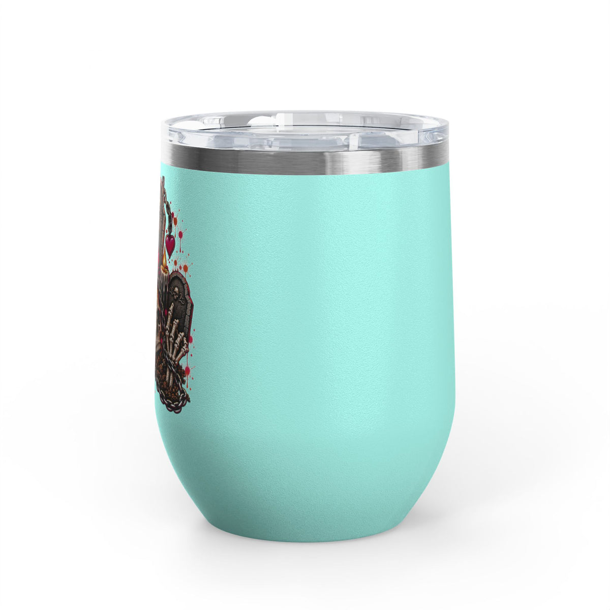 Dirt & Defiance 12oz Wine Tumbler | Gothic Skull & Coffin Stainless Steel Cup by Subbin4Sanity