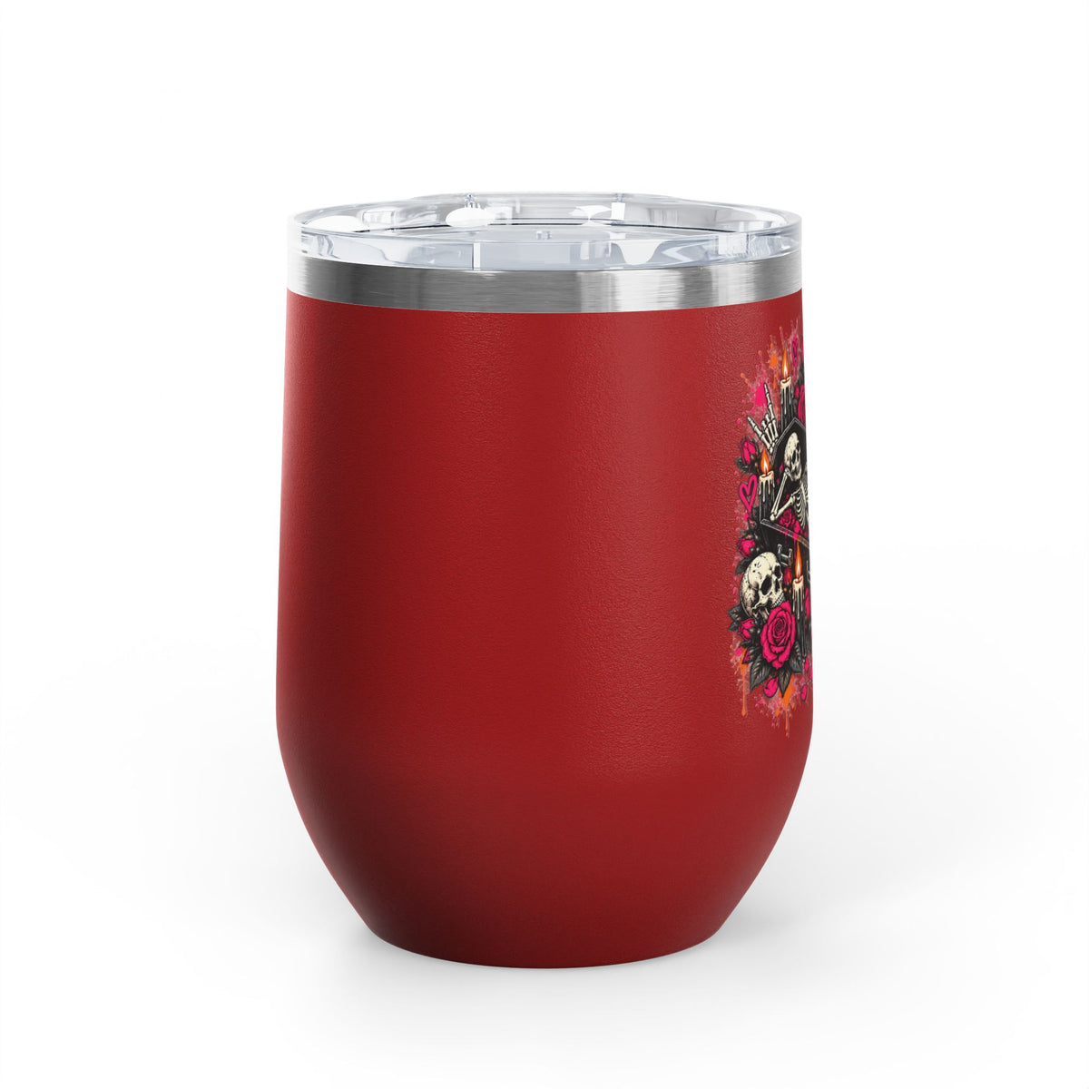 Dead & Unbothered 12oz Wine Tumbler | Gothic Skeleton Stainless Steel Cup by Subbin4Sanity
