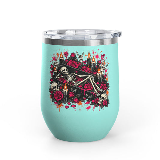 Dead & Unbothered 12oz Wine Tumbler | Gothic Skeleton Stainless Steel Cup by Subbin4Sanity