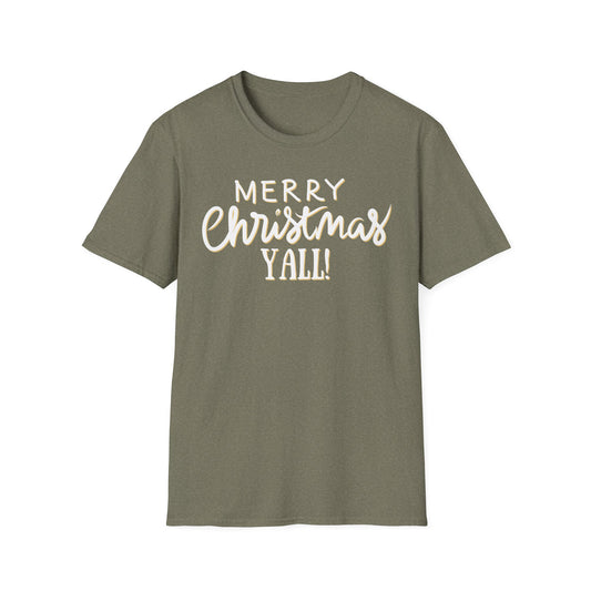 Merry Christmas Y’all Text Graphic T-Shirt | Southern Holiday Tee by Subbin4Sanity