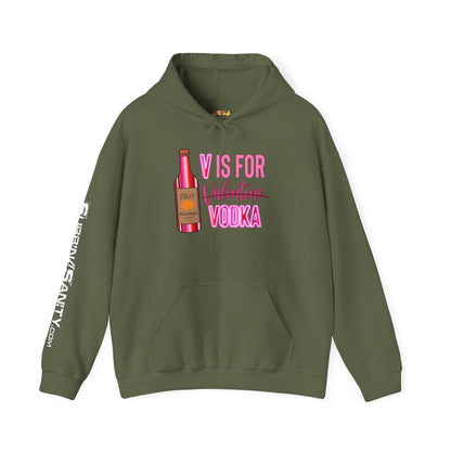 "V Is For Vodka" Valentines Hoodie – Cute Graphic Pullover | Unisex Cozy Valentine’s Day Hoodie