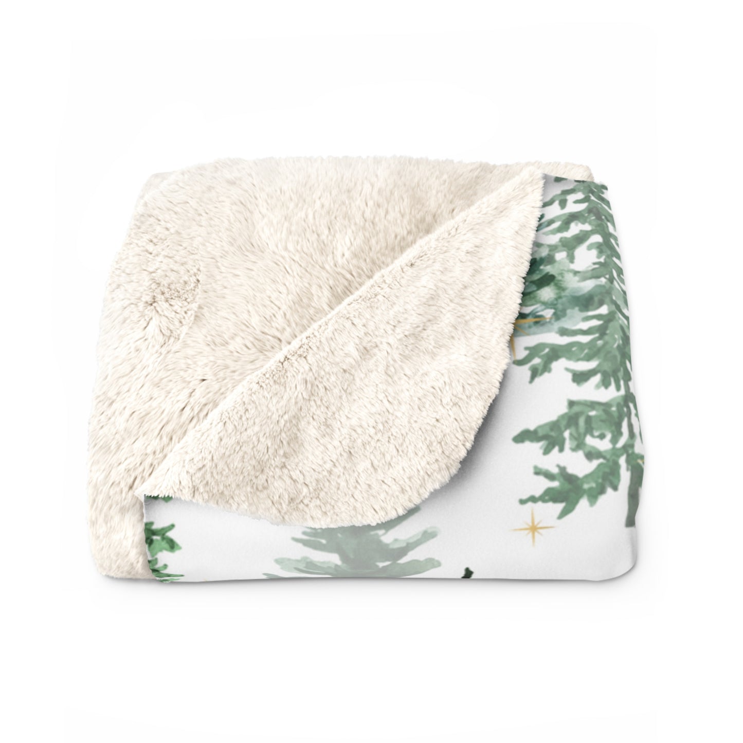 White Christmas sherpa fleece blanket with funny holiday quote and tree pattern