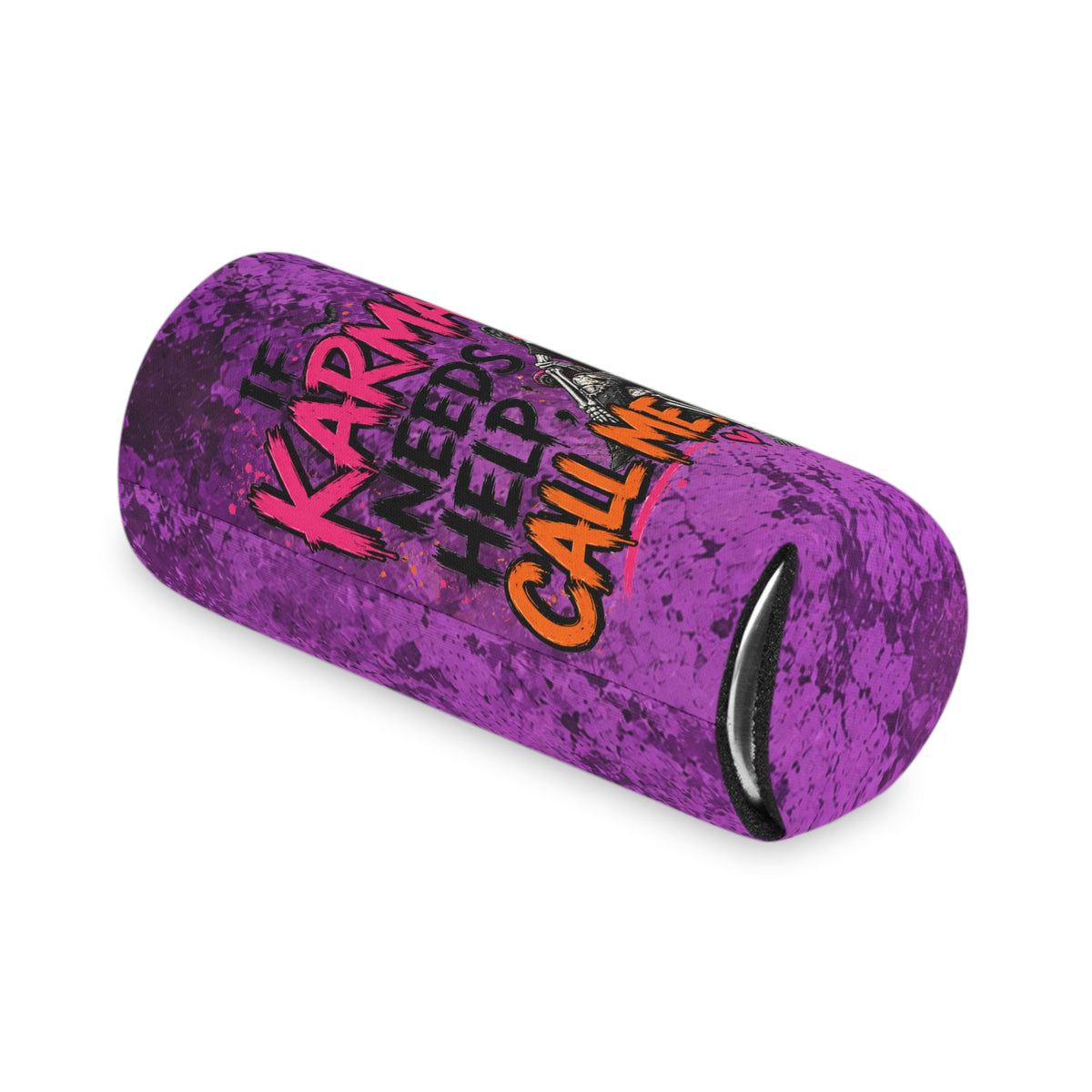 If Karma Needs Help Call Me Foam Grip Koozie | Sassy Skeleton Can Cooler by Subbin4Sanity