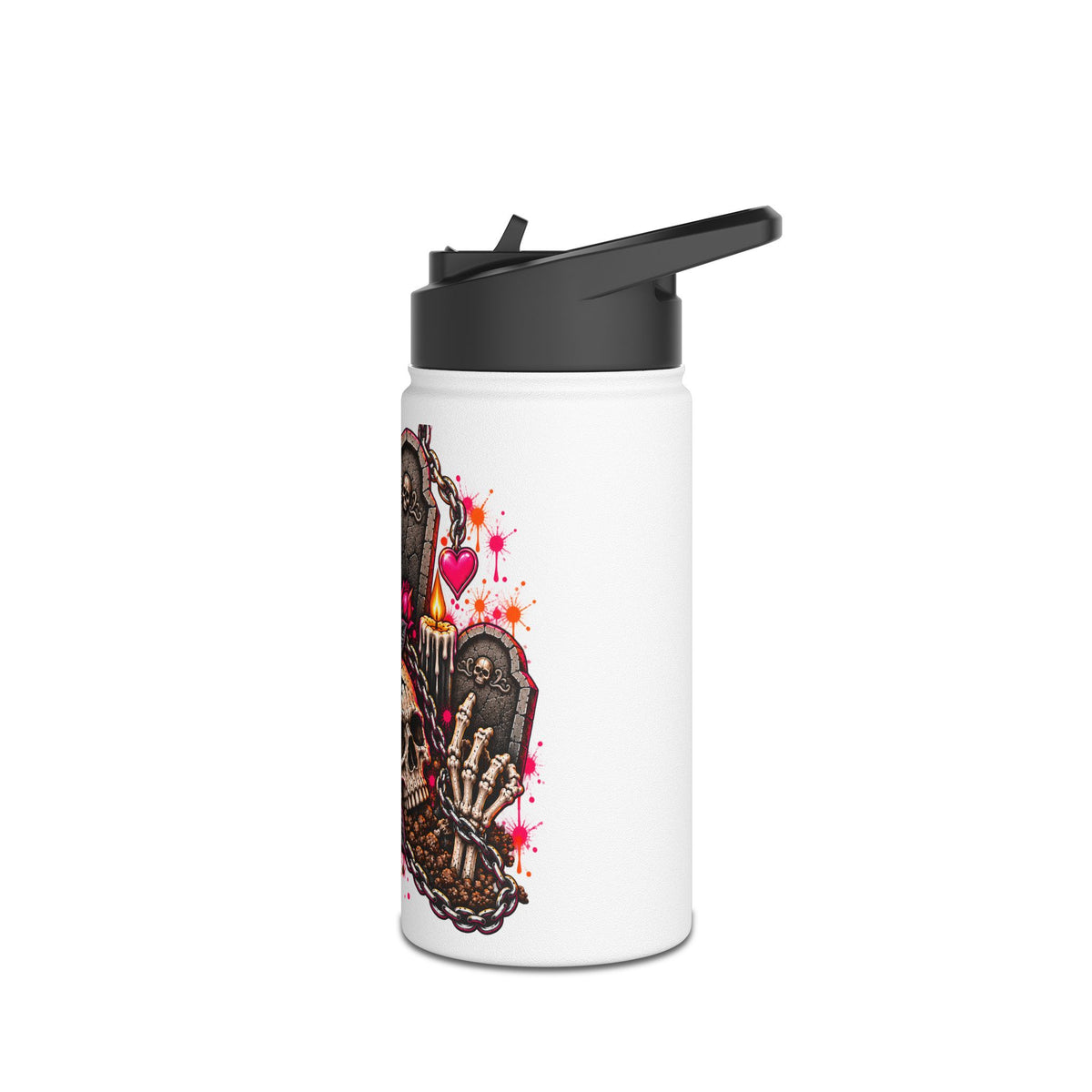 Dirt & Defiance Stainless Steel Water Bottle | Gothic Skull & Coffin Insulated Bottle by Subbin4Sanity