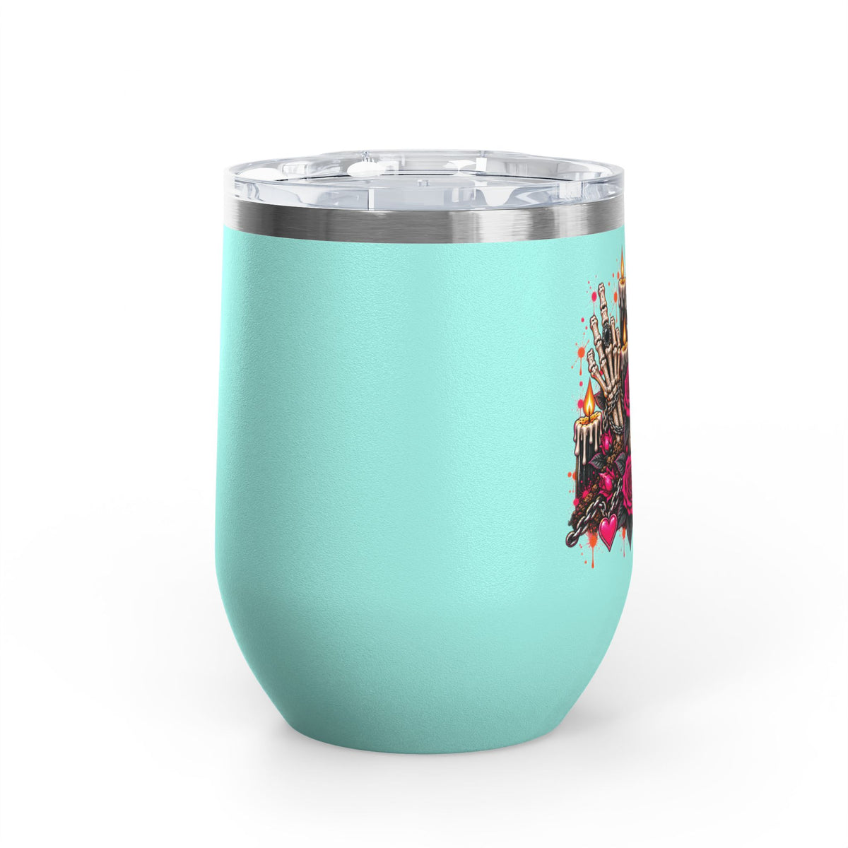 Dirt & Defiance 12oz Wine Tumbler | Gothic Skull & Coffin Stainless Steel Cup by Subbin4Sanity