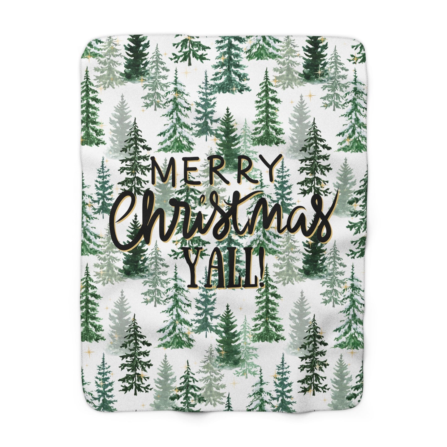 Christmas Sherpa Fleece Blanket | Merry Christmas Y’all Tree Pattern Throw