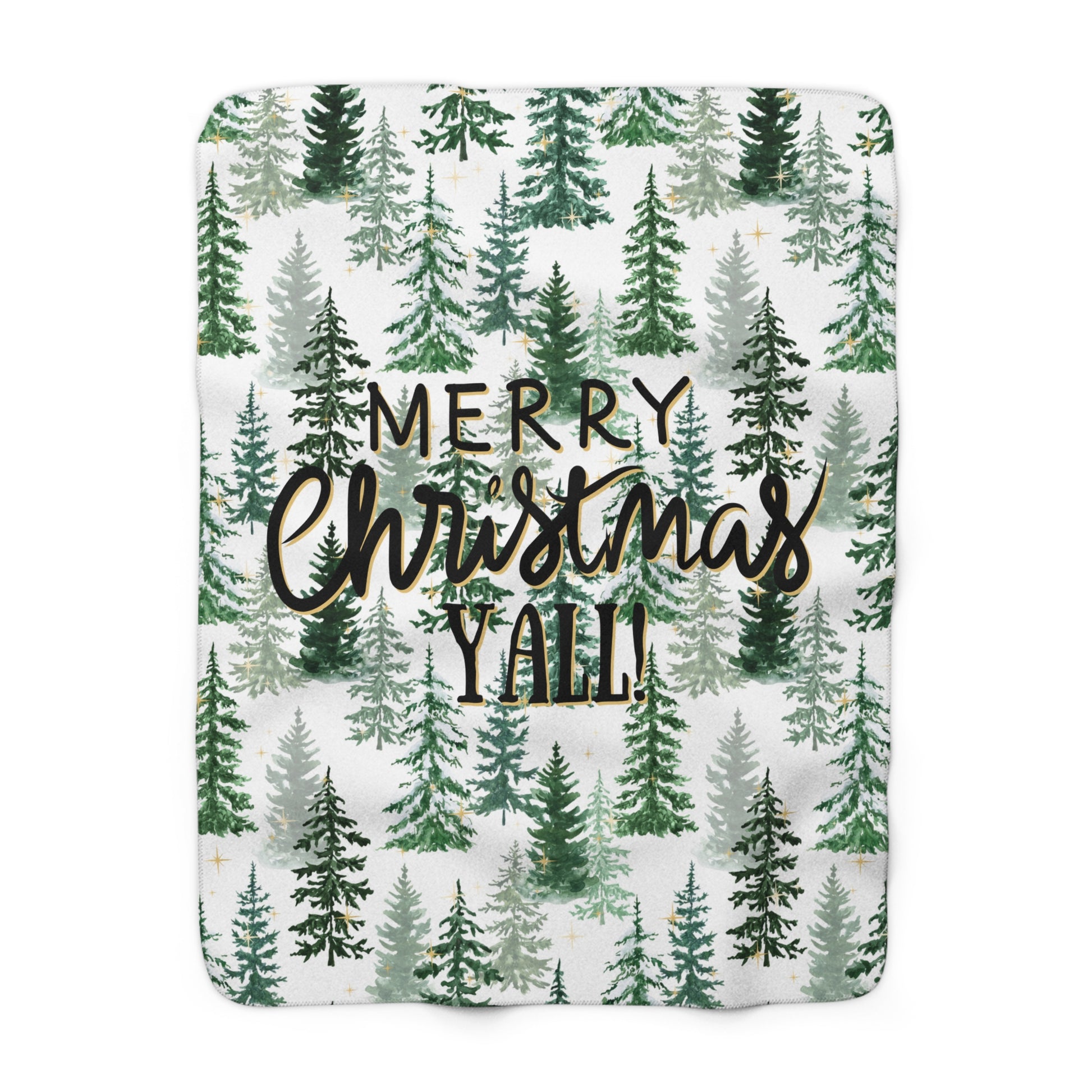 Christmas Sherpa Fleece Blanket | Merry Christmas Y’all Tree Pattern Throw