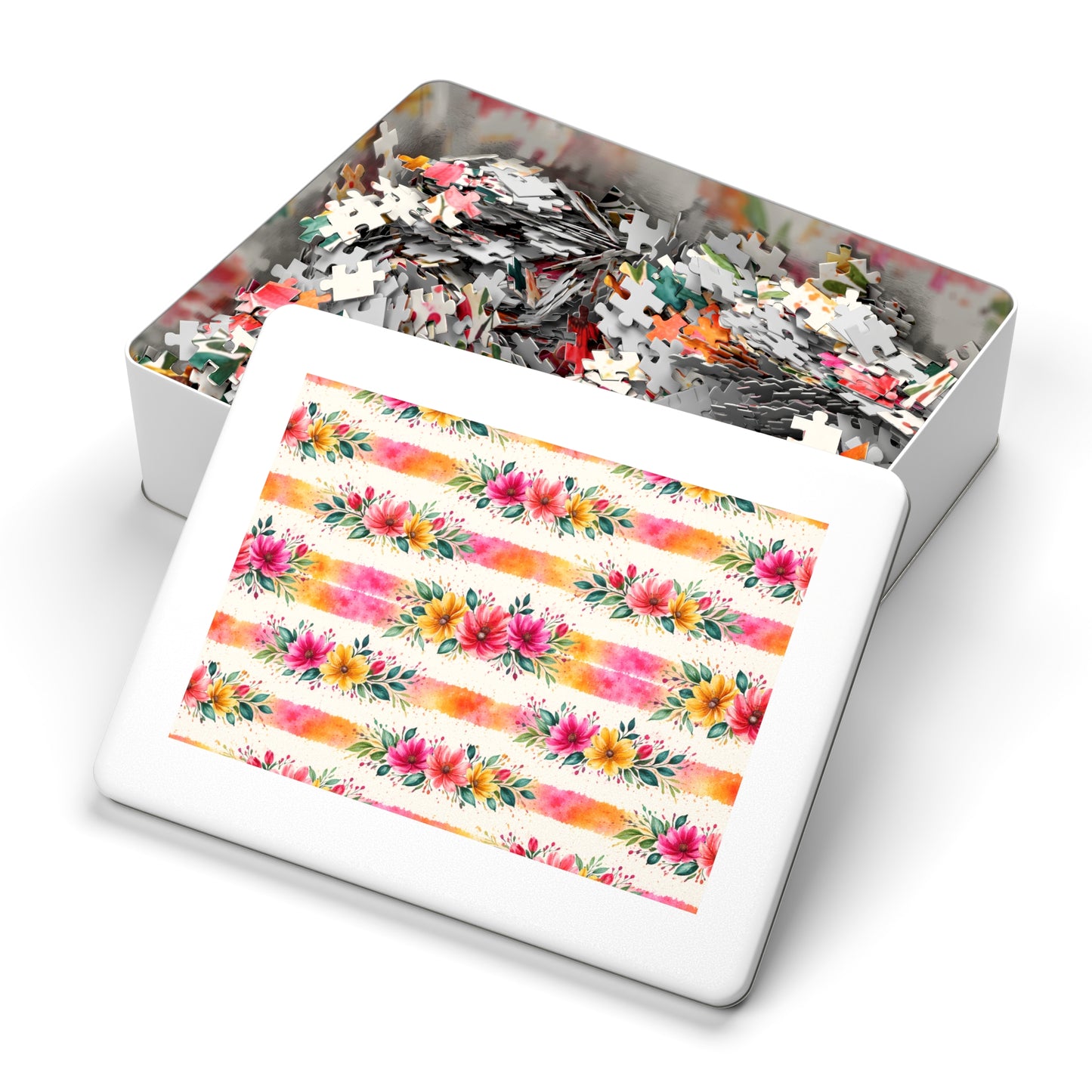 Wildflower Garden Stripe Pattern – Splatter Bloom Collection – Puzzle & Tin Storage Box