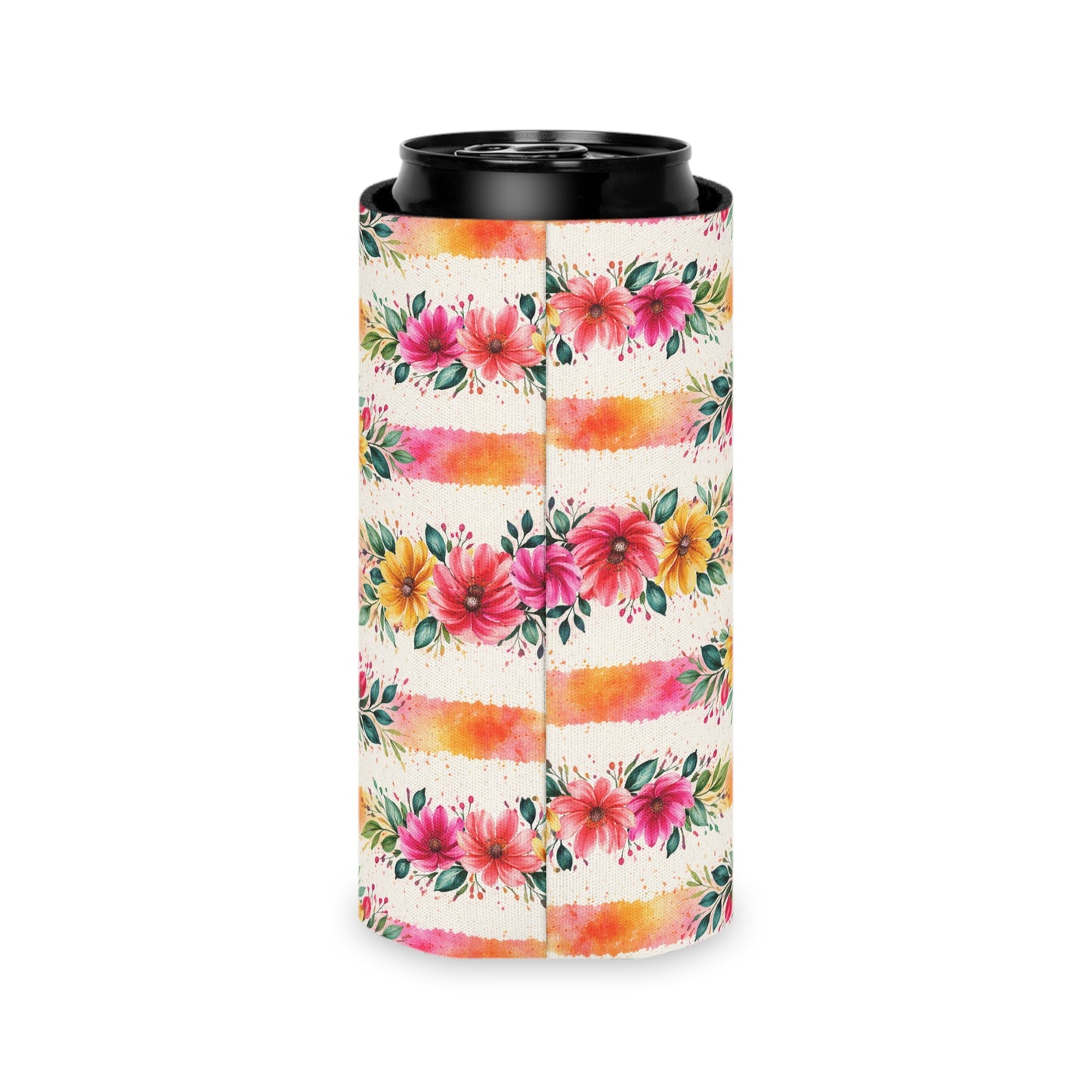 Wildflower Garden Stripe Pattern – Splatter Bloom Collection — Lightweight Foam Grip Lined Koozie