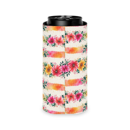 Wildflower Garden Stripe Pattern – Splatter Bloom Collection — Lightweight Foam Grip Lined Koozie