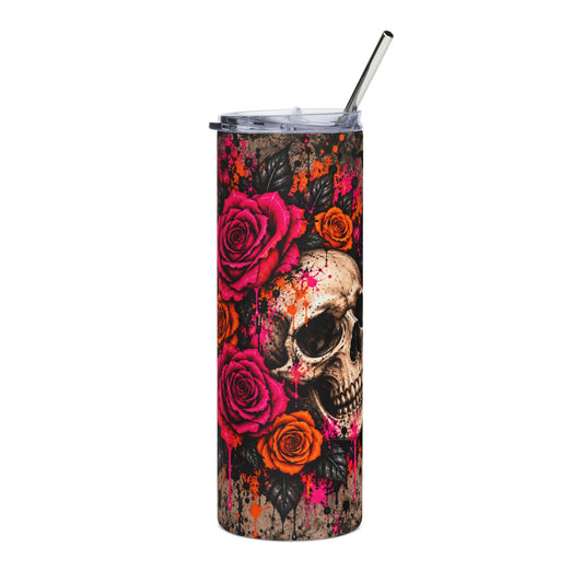 Deadly Blooms 20oz Stainless Steel Tumbler | Gothic Floral Skull Travel Cup by Subbin4Sanity