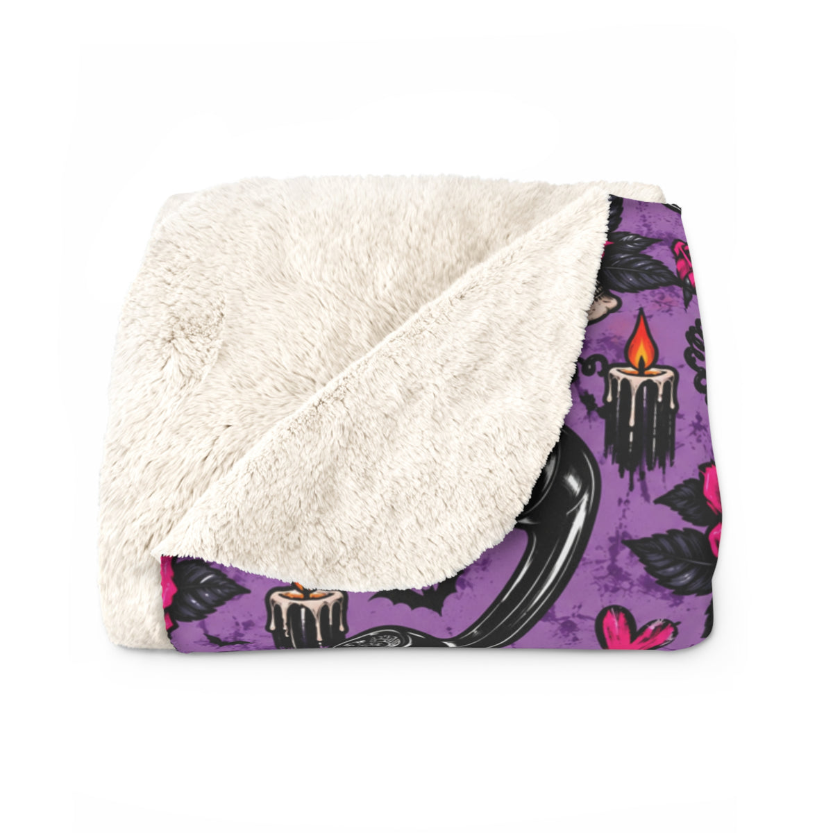 Karma’s Calling Sherpa Fleece Blanket | Purple Gothic Skull & Rose Throw by Subbin4Sanity