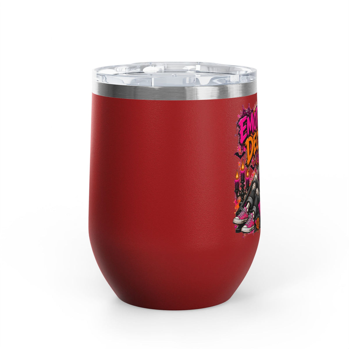 Emotionally Deceased 12oz Wine Tumbler | Dark Humor Gothic Stainless Steel Cup by Subbin4Sanity