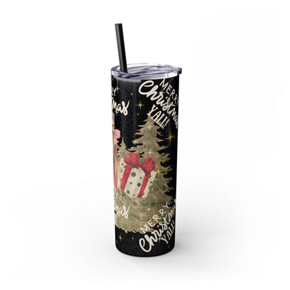 Christmas Skinny Tumbler with Straw, 20oz, "Merry Christmas Yall/I'm a gift"