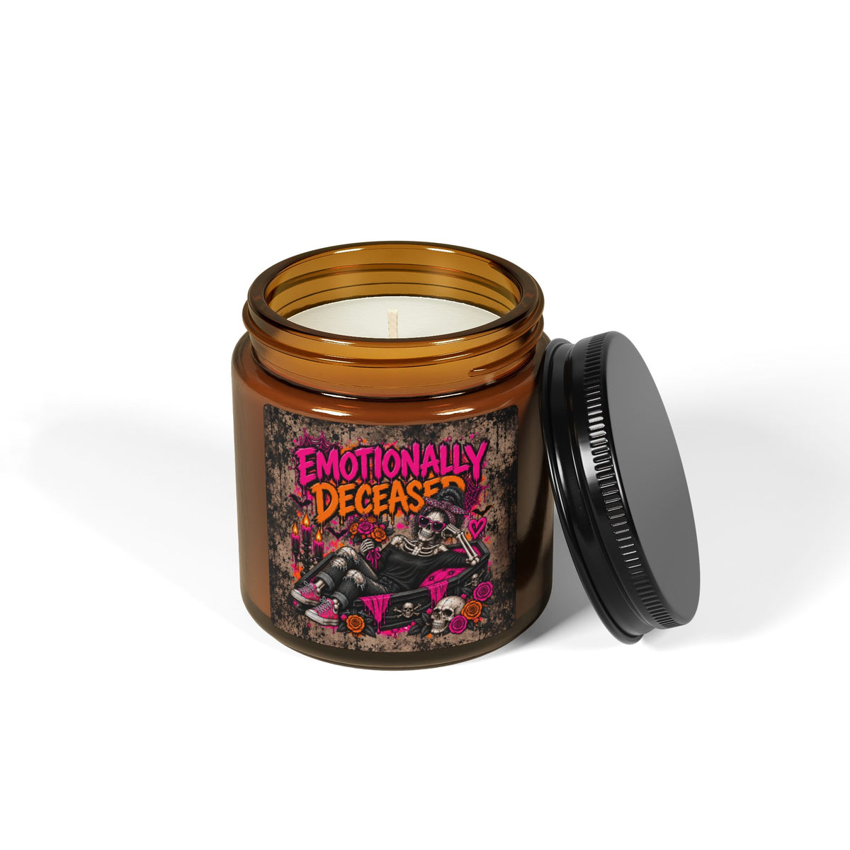 Emotionally Deceased Scented Amber Jar Soy Candle | Dark Humor Gothic Home Decor Candle by Subbin4Sanity