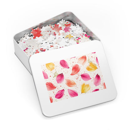 Watercolor Spring Petals Pattern – Splatter Bloom Collection – Puzzle & Tin Storage Box
