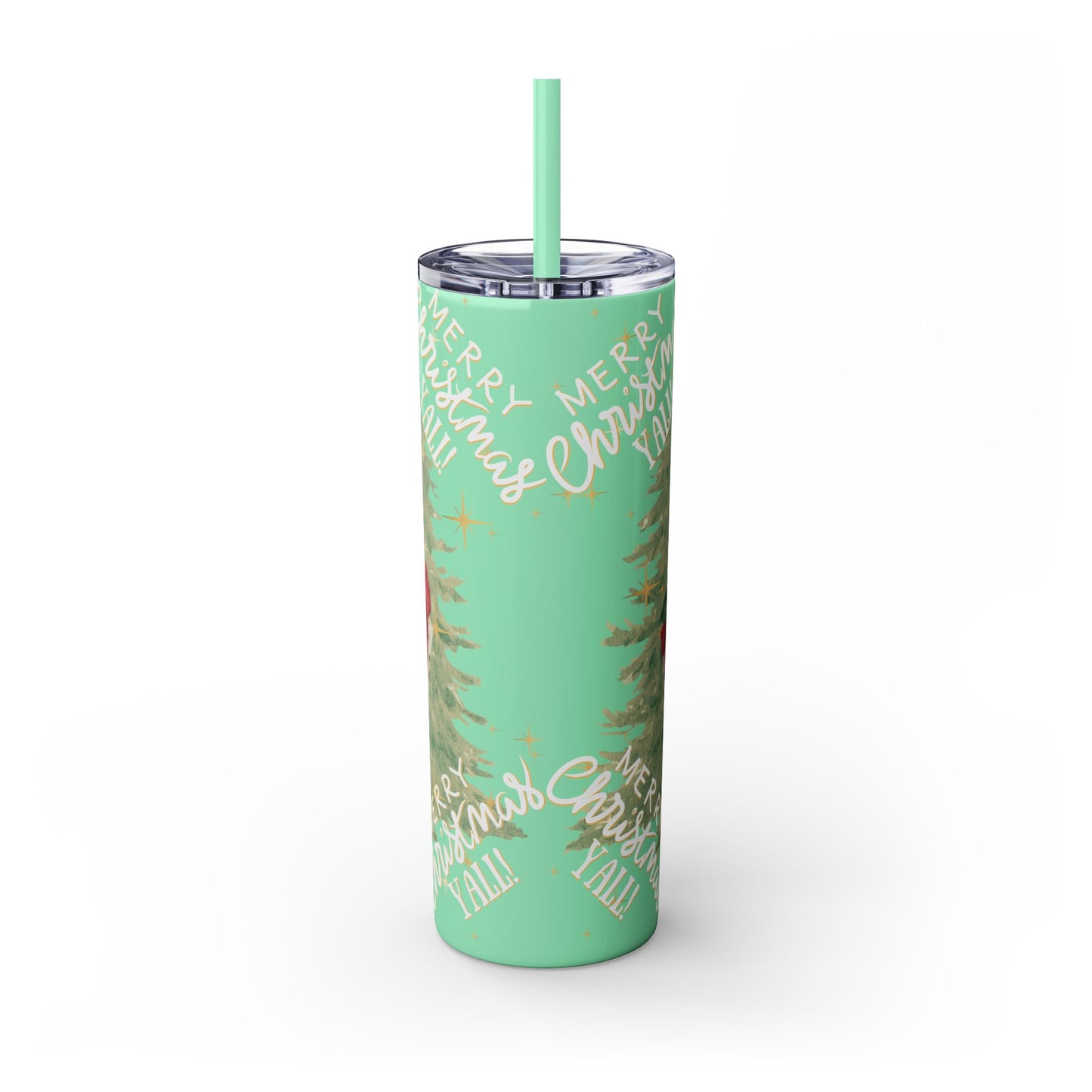 Christmas Skinny Tumbler with Straw, 20oz, "Merry Christmas Yall/I'm a gift"
