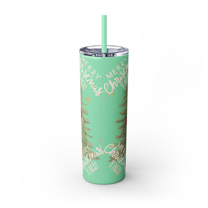 Christmas Skinny Tumbler with Straw, 20oz, "Merry Christmas Yall/I'm a gift"