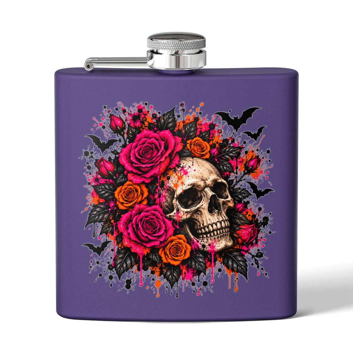 Deadly Blooms 6oz Stainless Steel Flask | Gothic Floral Skull Drinking Flask by Subbin4Sanity