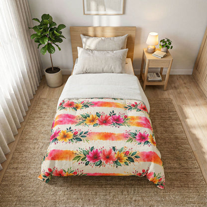 Wildflower Garden Stripe Pattern – Splatter Bloom Collection – Comforter