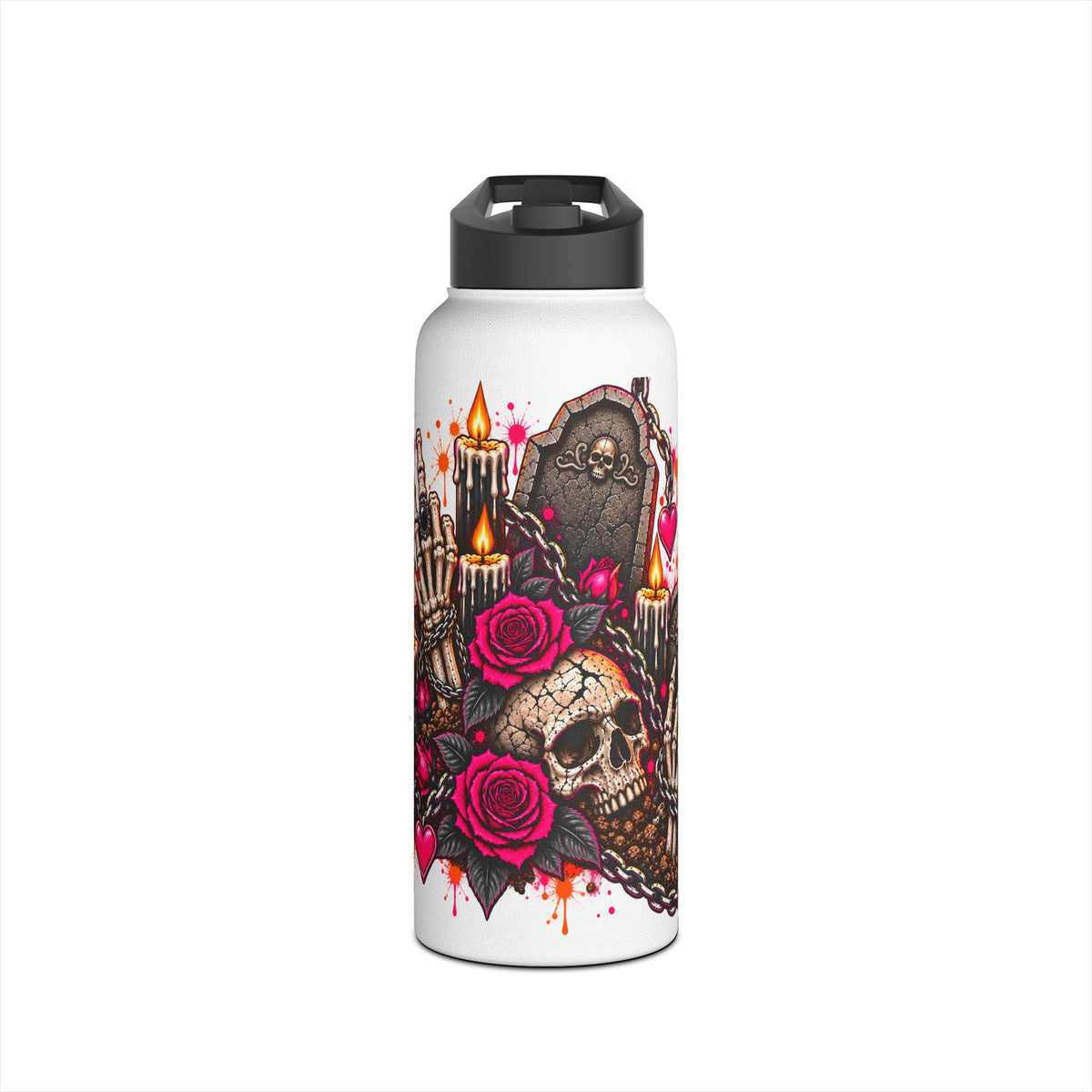 Dirt & Defiance Stainless Steel Water Bottle | Gothic Skull & Coffin Insulated Bottle by Subbin4Sanity