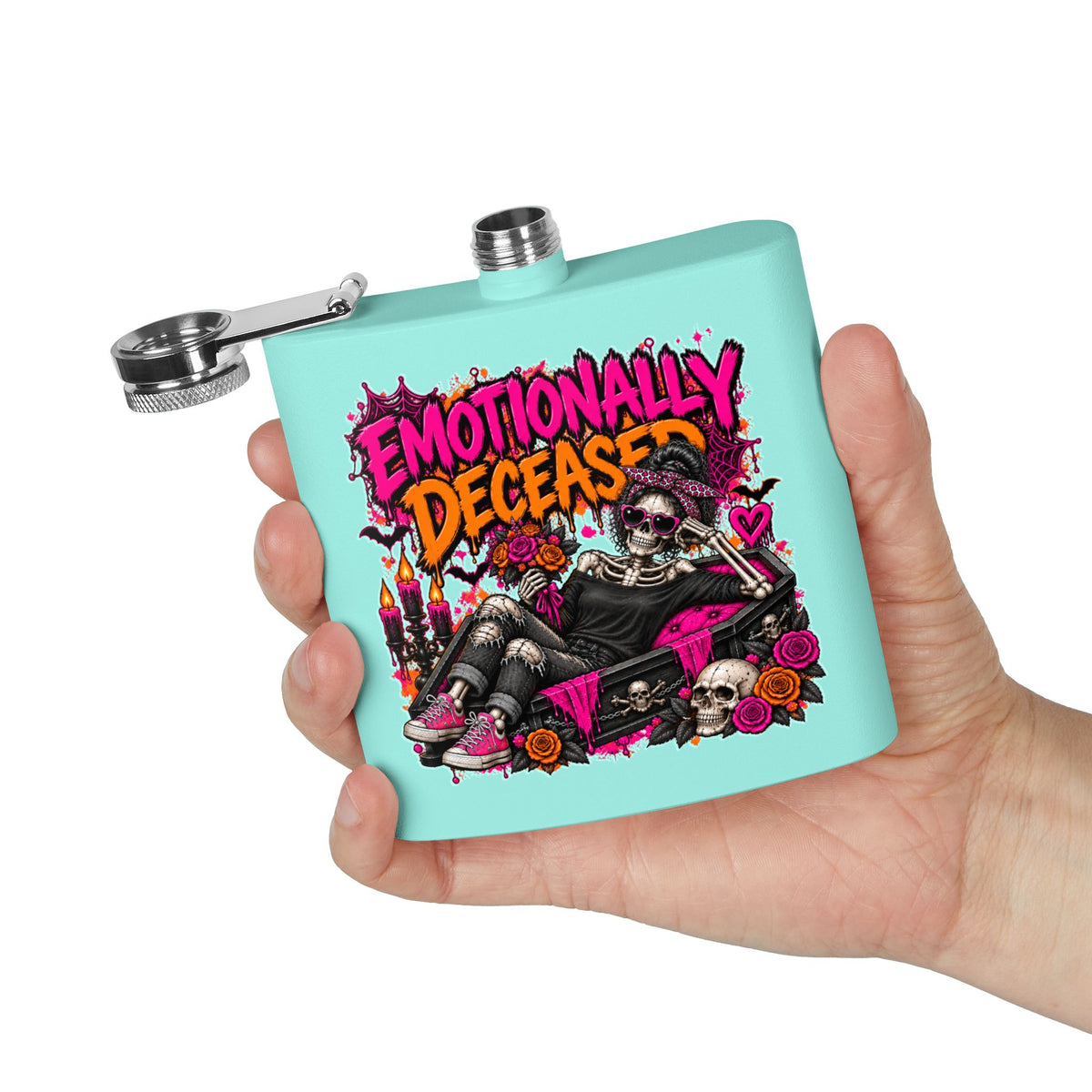 Emotionally Deceased 6oz Stainless Steel Flask | Dark Humor Gothic Drinking Flask by Subbin4Sanity