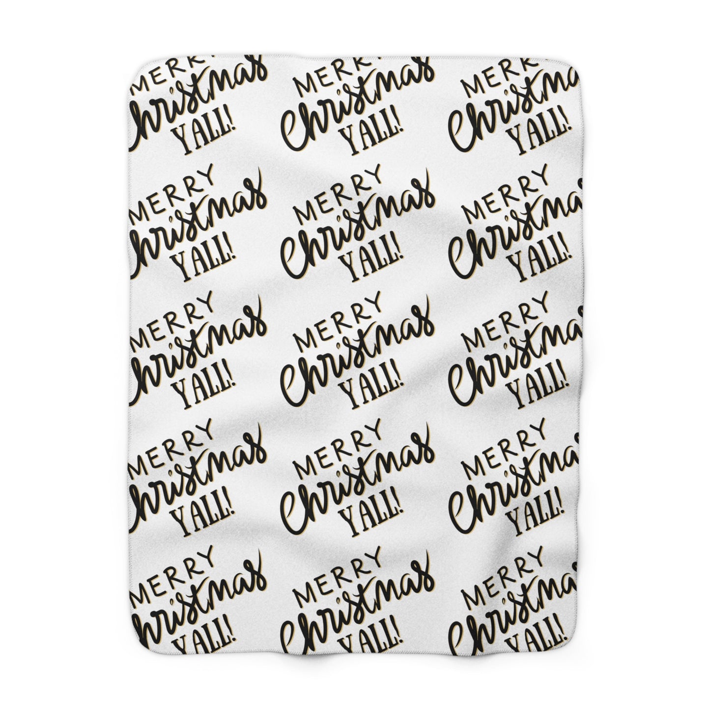White Christmas sherpa fleece blanket with Merry Christmas Y’all pattern