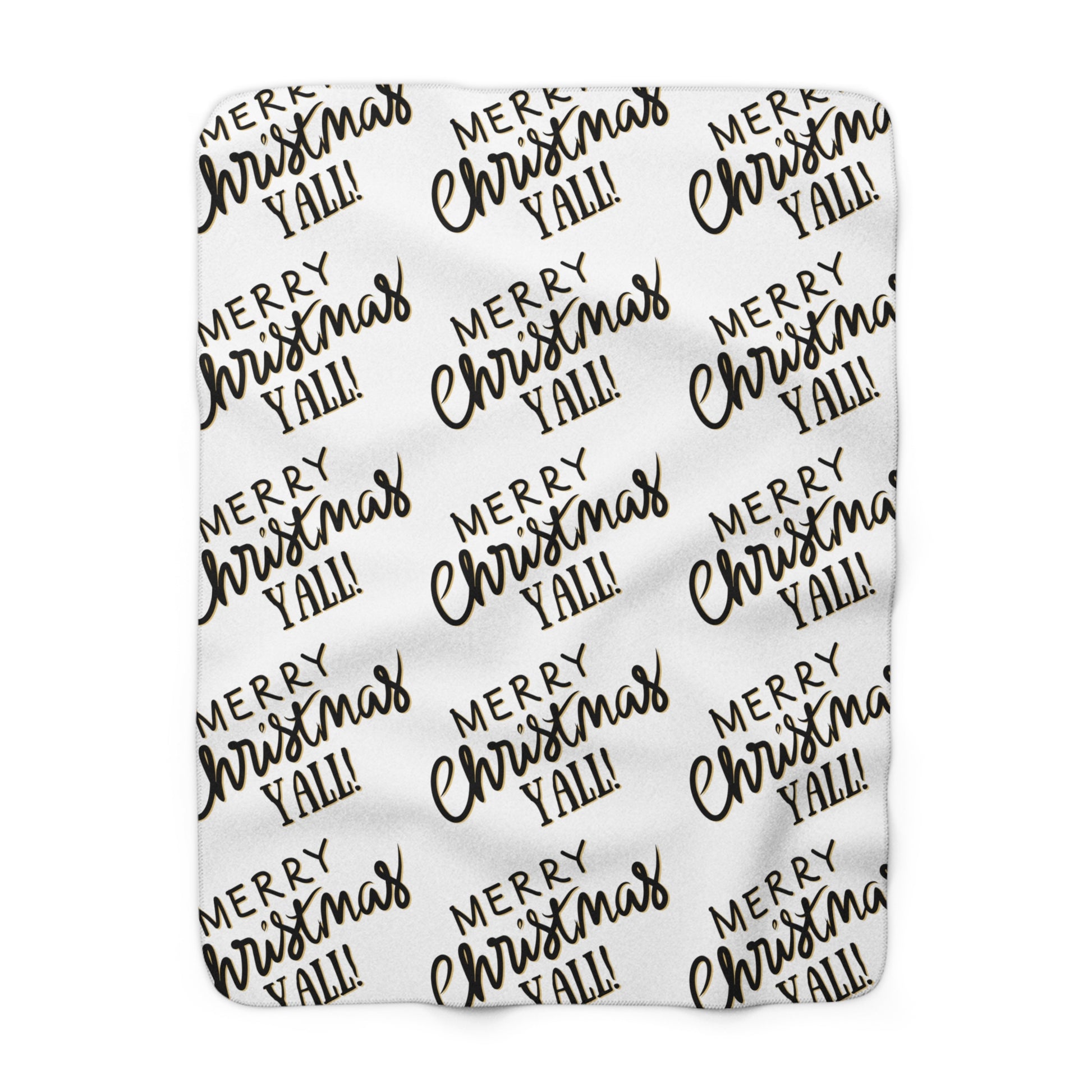 White Christmas sherpa fleece blanket with Merry Christmas Y’all pattern