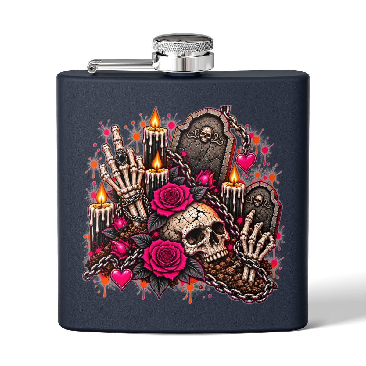 Dirt & Defiance 6oz Stainless Steel Flask | Gothic Coffin & Skull Drinking Flask by Subbin4Sanity