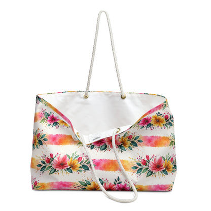 Wildflower Garden Stripe Pattern – Splatter Bloom Collection – Weekender Travel Tote Bag
