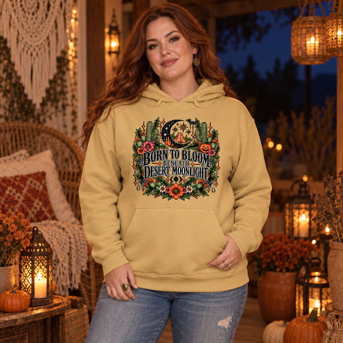 Born To Bloom Beneath Desert Moonlight Hoodie | Boho Halloween Pullover by Subbin4Sanity