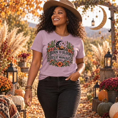 Born To Bloom Beneath Desert Moonlight T-Shirt | Boho Desert Celestial Floral by Subbin4Sanity