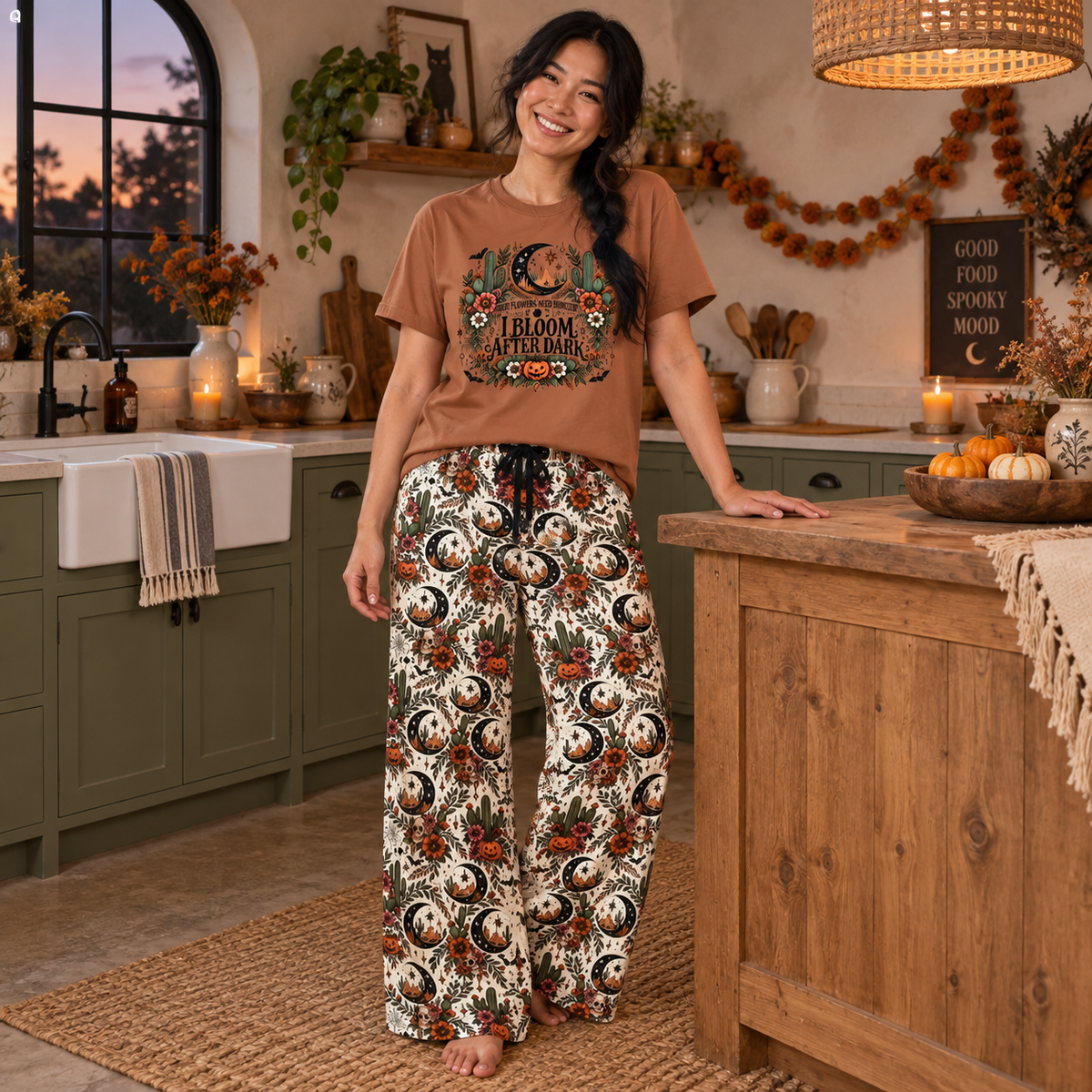 Crescent Blooms Pajama Pants | Boho Halloween Sleepwear by Subbin4Sanity