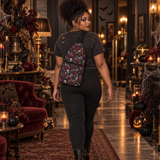 Dead & Unbothered Crossbody Sling Bag | Skull & Rose Halloween Bag by Subbin4Sanity