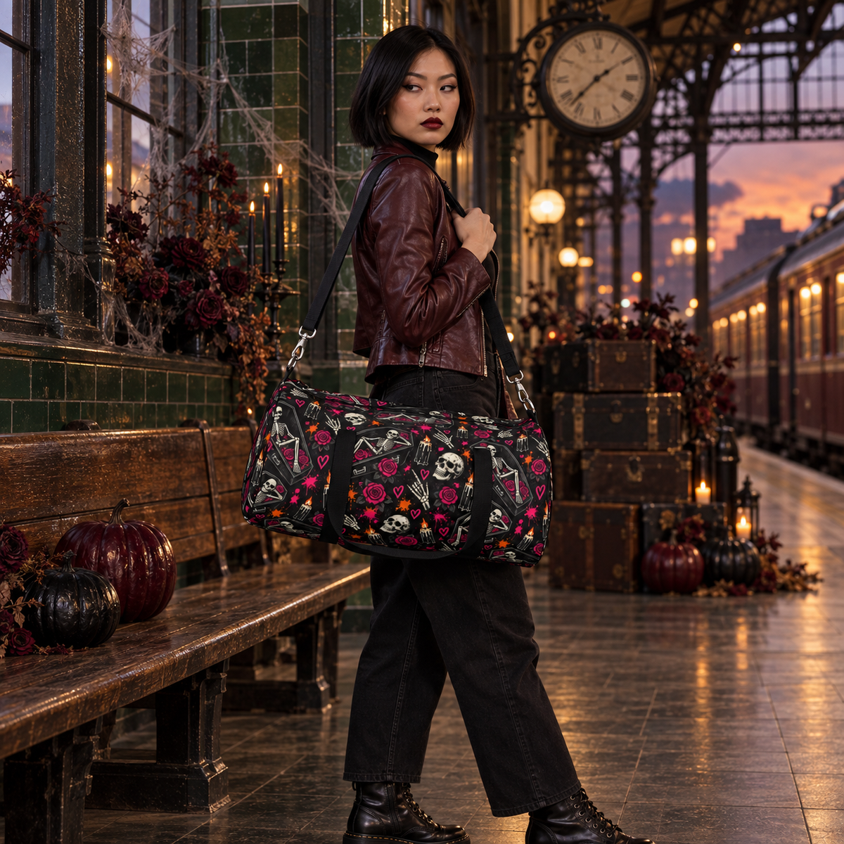 Dead & Unbothered Duffel Bag | Skull & Rose Halloween Travel Bag by Subbin4Sanity