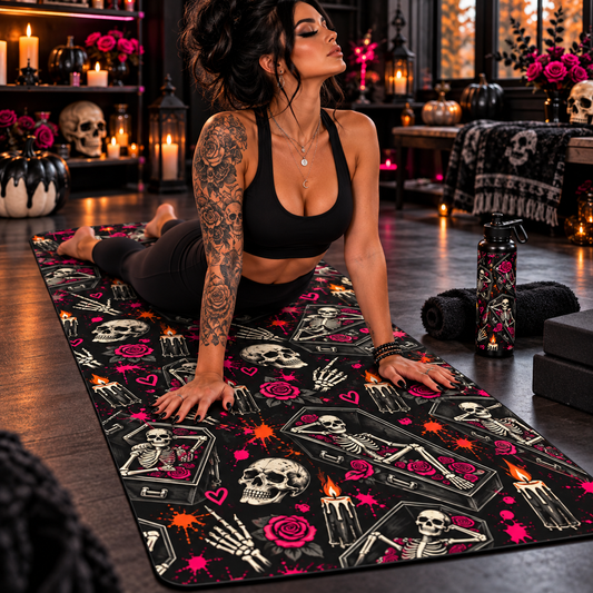 Dead & Unbothered Pattern Rubber Yoga Mat | Gothic Skeleton Workout Mat by Subbin4Sanity