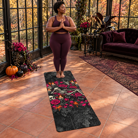 Dead & Unbothered Rubber Yoga Mat | Gothic Skeleton Workout Mat by Subbin4Sanity